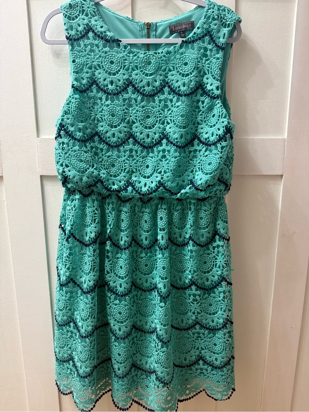 Teal Crochet Fit & Flare Dress